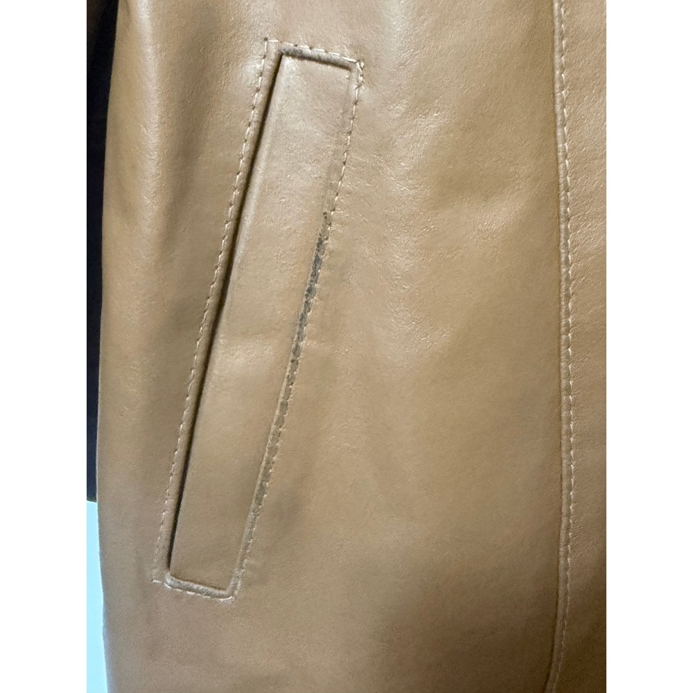 Specchio Italia Tan Leather Trench Coat Made in Italy Vera Pelle Mid Length L - Picture 12 of 13